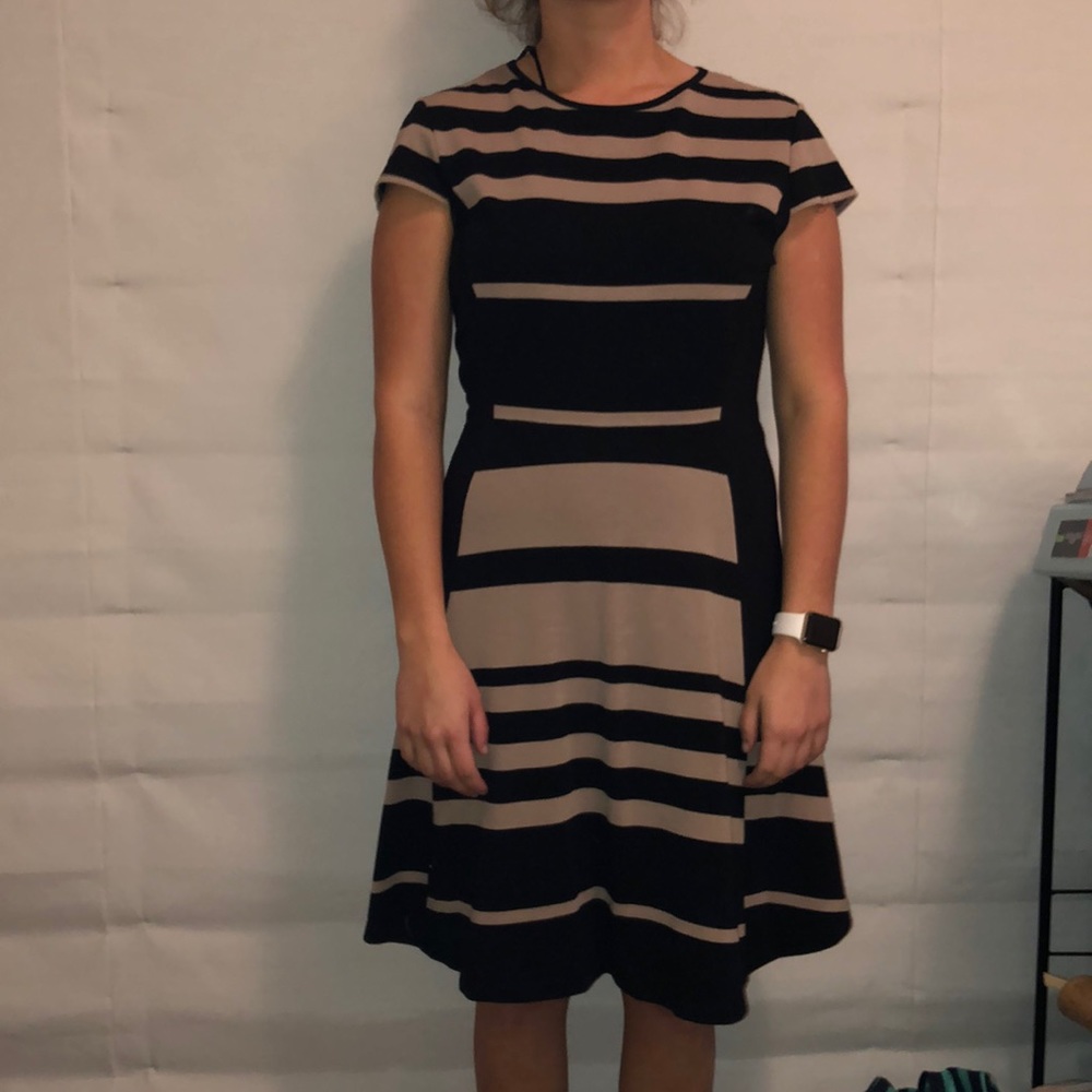 Beige and black stripe dress